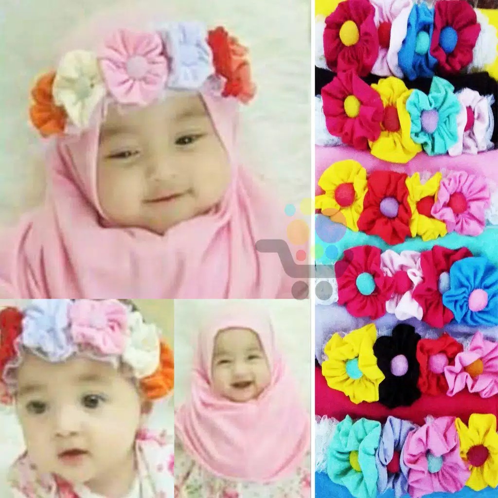 3.3 LNS  Jilbab Anak Syiria Bando Bunga Kombinasi Tila/hijab bayi/kerudung instan/hijab anak iman-3