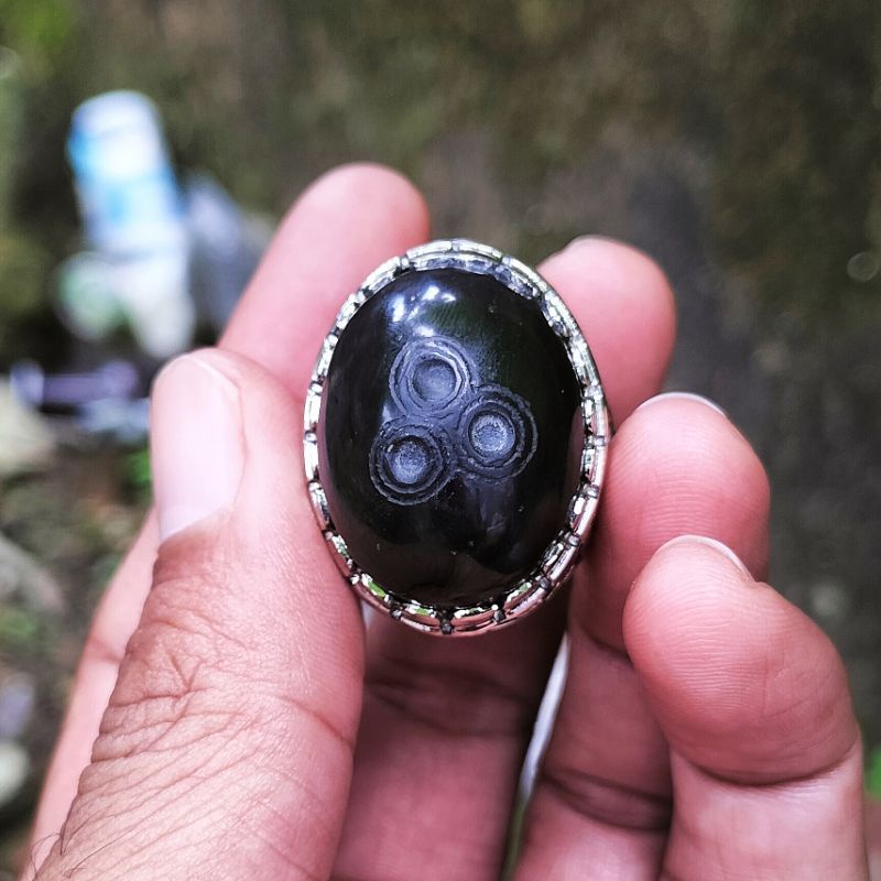 batu akik badar hitam pamor 3 puser bukan Yaman ati ayam pancawarna bacan nogosui