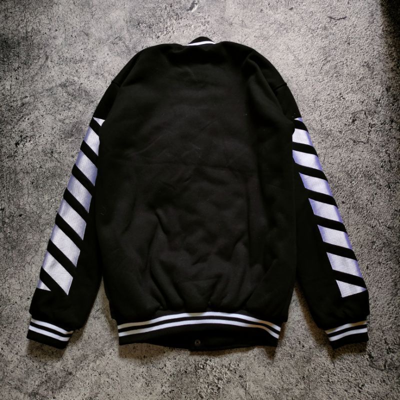 JAKET BOMBER VARSITY OFF WHITE HIGH QUALITY CASUAL HYPE FASHION PRIA