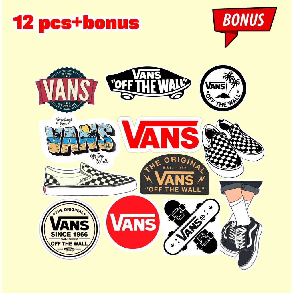 

Stiker Sticker Paket isi 12 PCS Distro Brand Case Phone LOGO VANS RED BLACK Band Aesthetic Grosir Murah Pop Art Clothing Basic Daily Tumblr Laptop Motor Helm HP Casing Striping Tempel Label Merk Dinding Graftac Vinyl High Quality decal