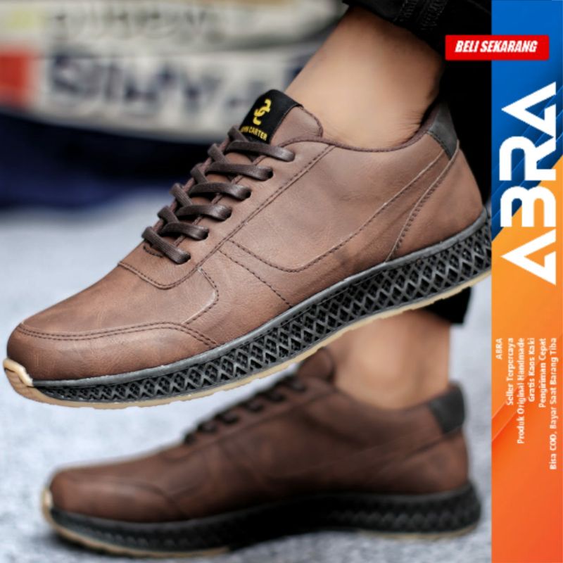 Sepatu Sneakers Casual Pria Sepatu Kerja Hitam Pu ABRA