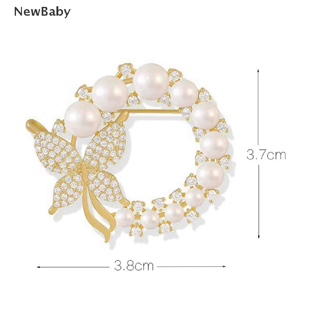 Newbaby Bros Pin Butterfly Bulat Hias Mutiara Berlian Imitasi Untuk Wanita