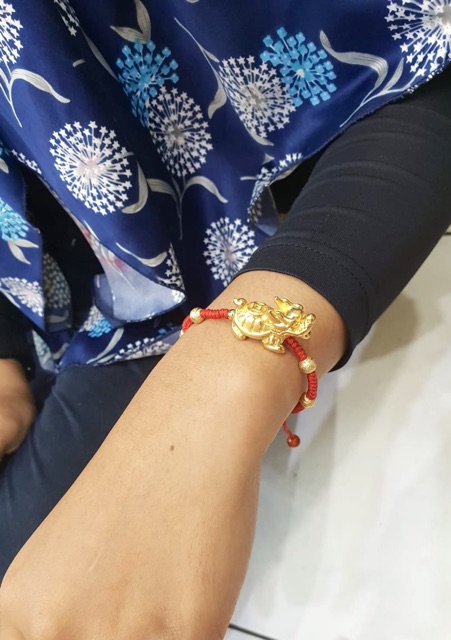 Gelang tangan wanita lapis emas gelang pixu rajutan tali