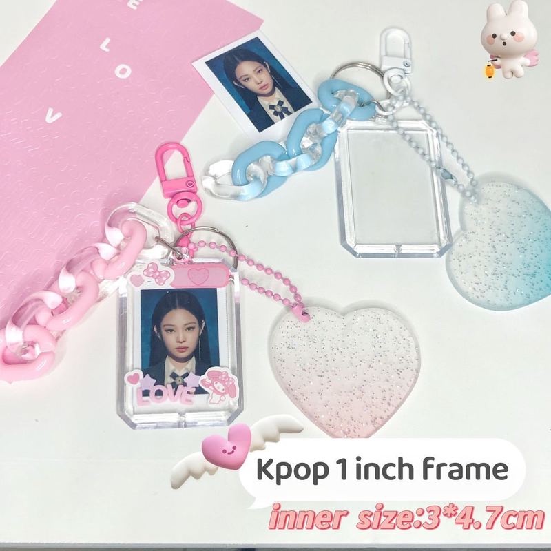 Kpop 1inch Akrilik Bening Tempat Photocard Bingkai Foto Album Gantungan Kunci Card Holder Liontin Bening Mini ID Card Case