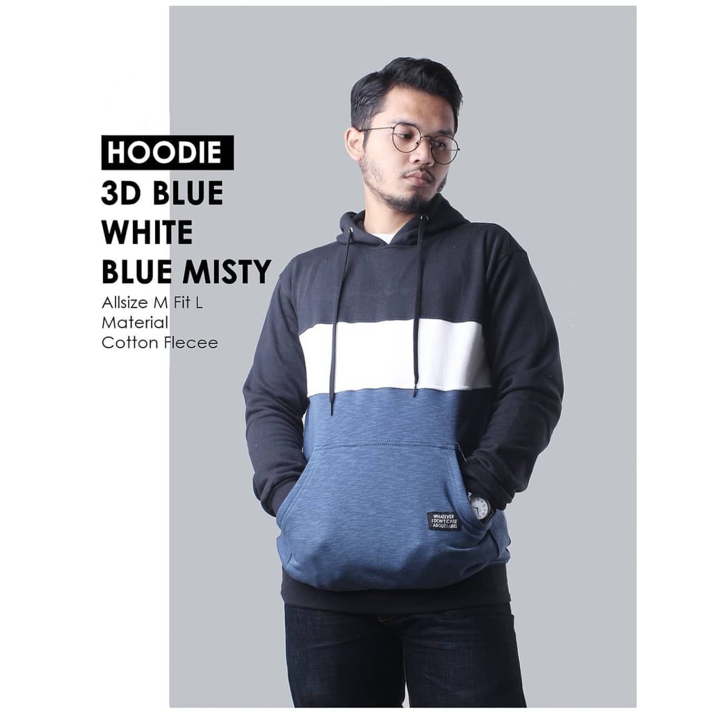 HOODIE UNISEX 3D BLUE WHITE BLUE MISTY