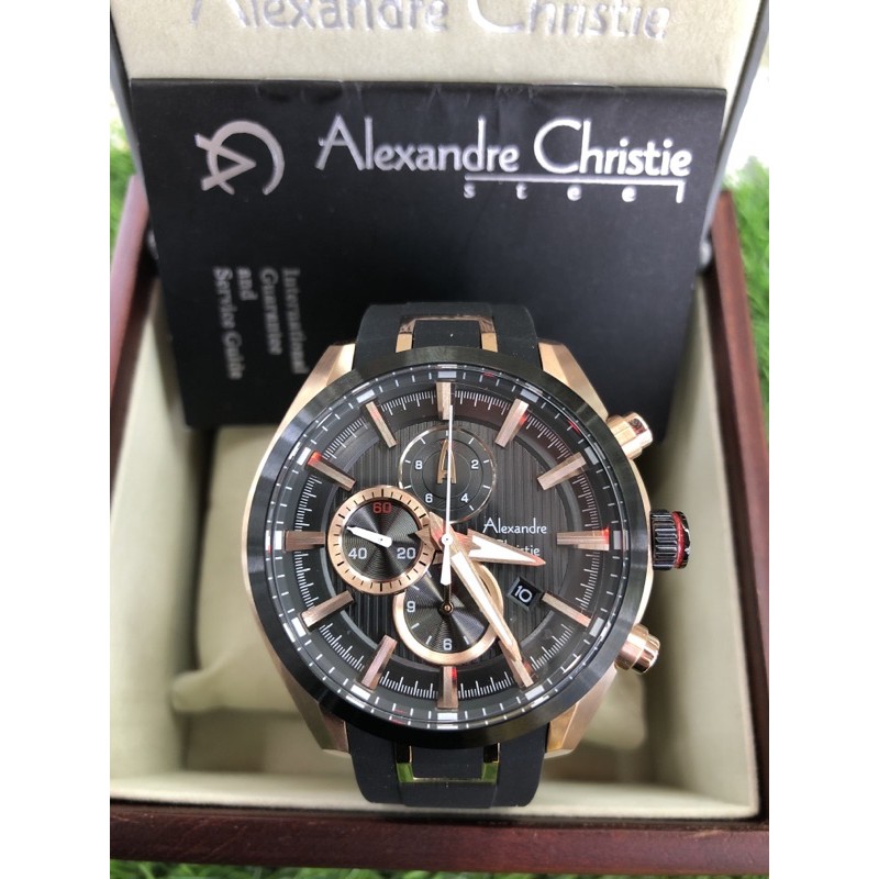 alexandre christie 6582mc rosegold ring hitam pria