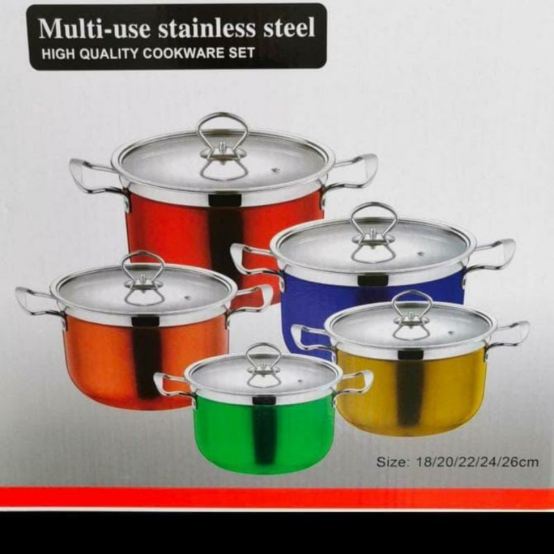 Panci Set Stainless Steel isi 5 Tutup Kaca Gionee