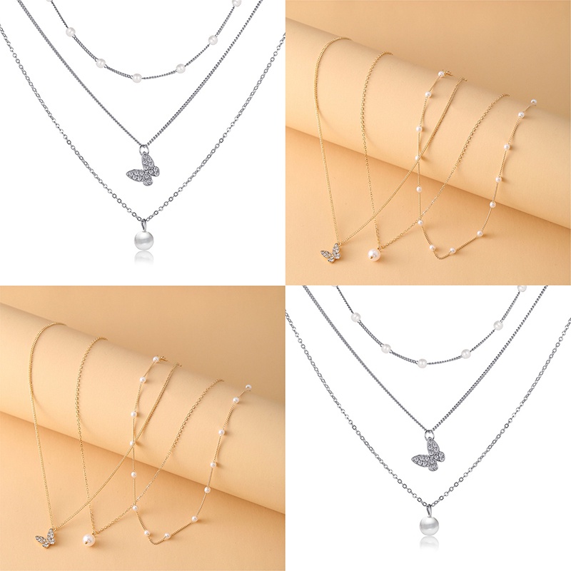 Kalung Rantai Multilayer Warna Emas Dengan Liontin Butterfly Moon Untuk Wanita