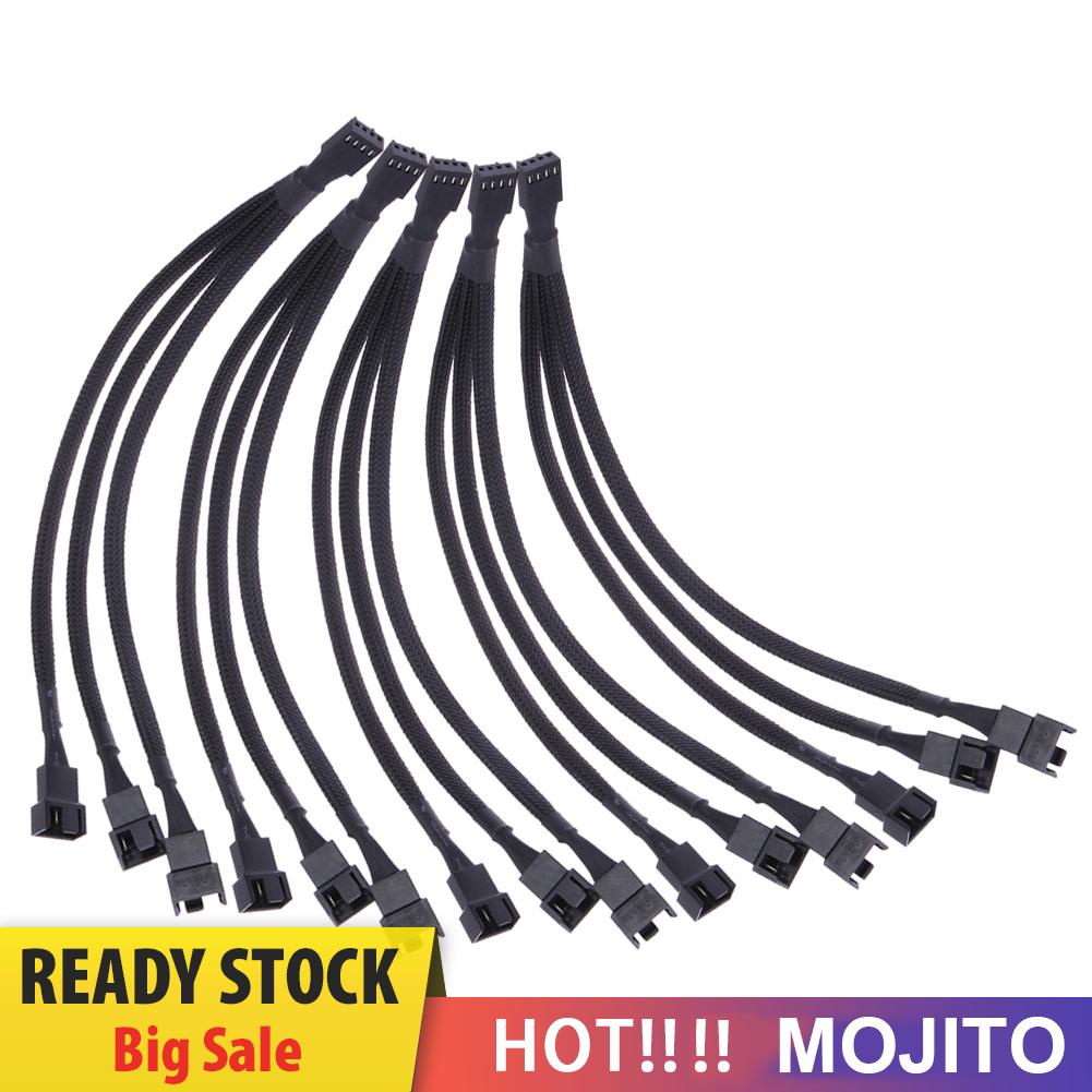 MOJITO 4 pin PWM Fan Cable 1 to 3 ways  Splitter Black Sleeved Extension Cable