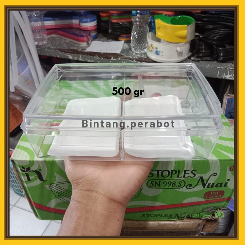 Toples Nuai 998.S Sekat 2 / Toples Kue Kering Sekat 2 Persegi Panjang