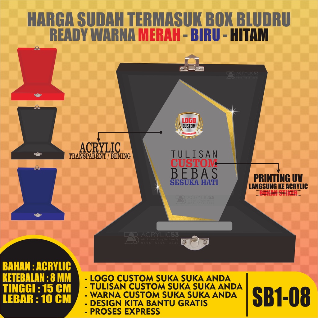 PLAKAT, PLAKAT AKRILIK, PLAKAT ACRYLIC, PLAKAT CUSTOM, VANDEL, PIAGAM PENGHARGAAN 15X10 + BOX SN30