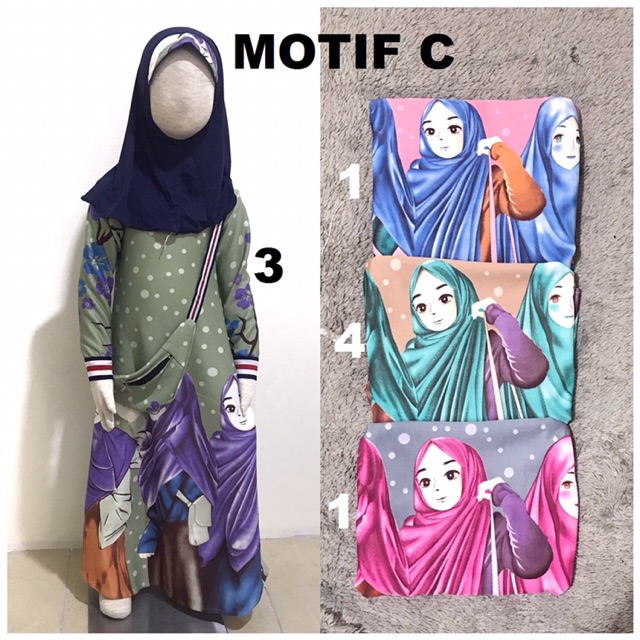 Gamis Anak / Baju Muslim Anak Scuba Motif