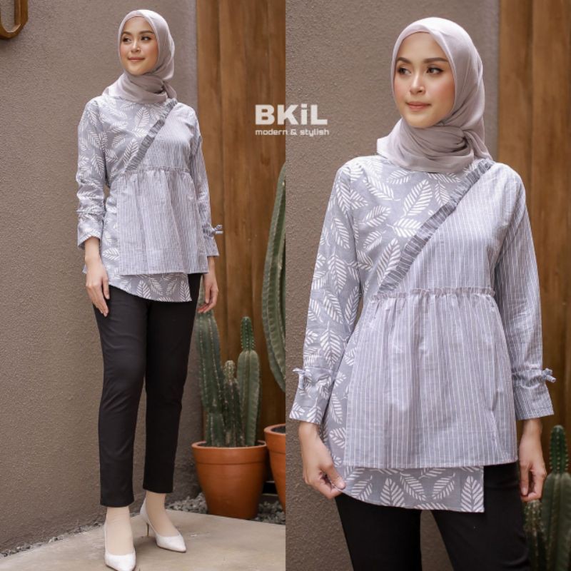 tey-17 Batik wanita ASJ SA HRB026 Kenongo Kemeja Tosca Pendek-B lurik abu