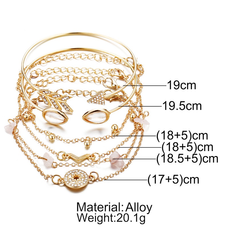 6pcs / Set Gelang Multilayer Bentuk V Kompas Warna Emas Untuk Wanita