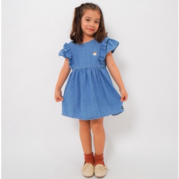 Carva Atasan anak perempuan Dress anak  hijab jeans denim ruffle original 1-5 Tahun Realpict