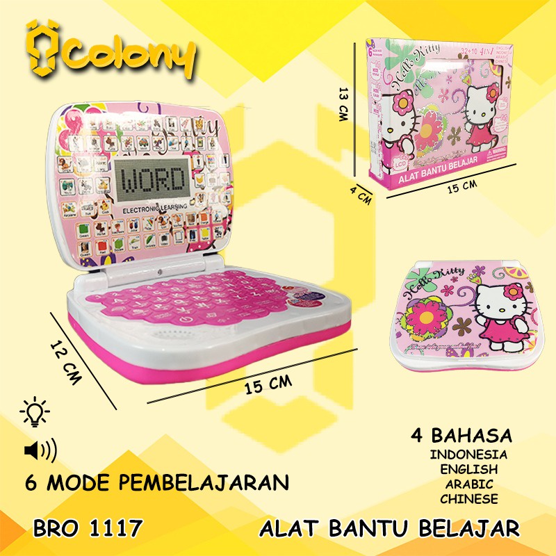 BRO1117 Hello Kitty Mainan Leptop Laptop 4 Bahasa (Alat Bantu Belajar Anak, Mainan Edukasi)