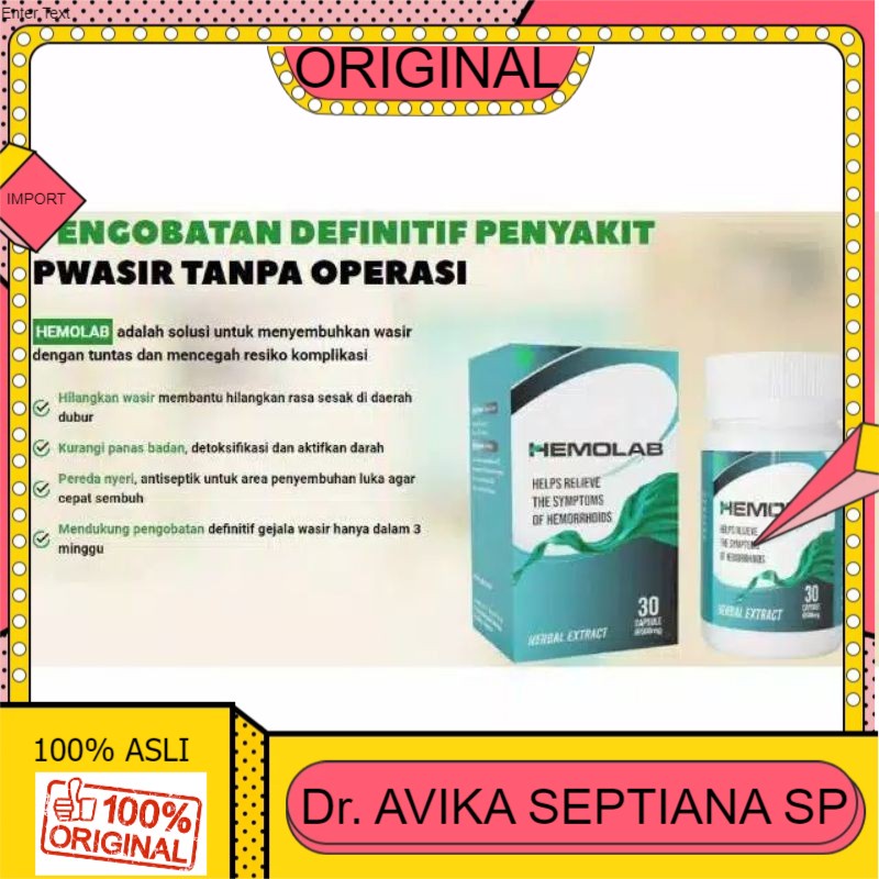 100% ASLI HEMOLAB ASLI 100% ORIGINAL OBAT WASIR AMAN BPOM