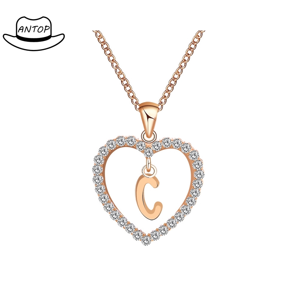 Antop！COD 26 Huruf Kalung Kristal Titanium Anti Karat 18K Alfabet Liontin Letter Necklace