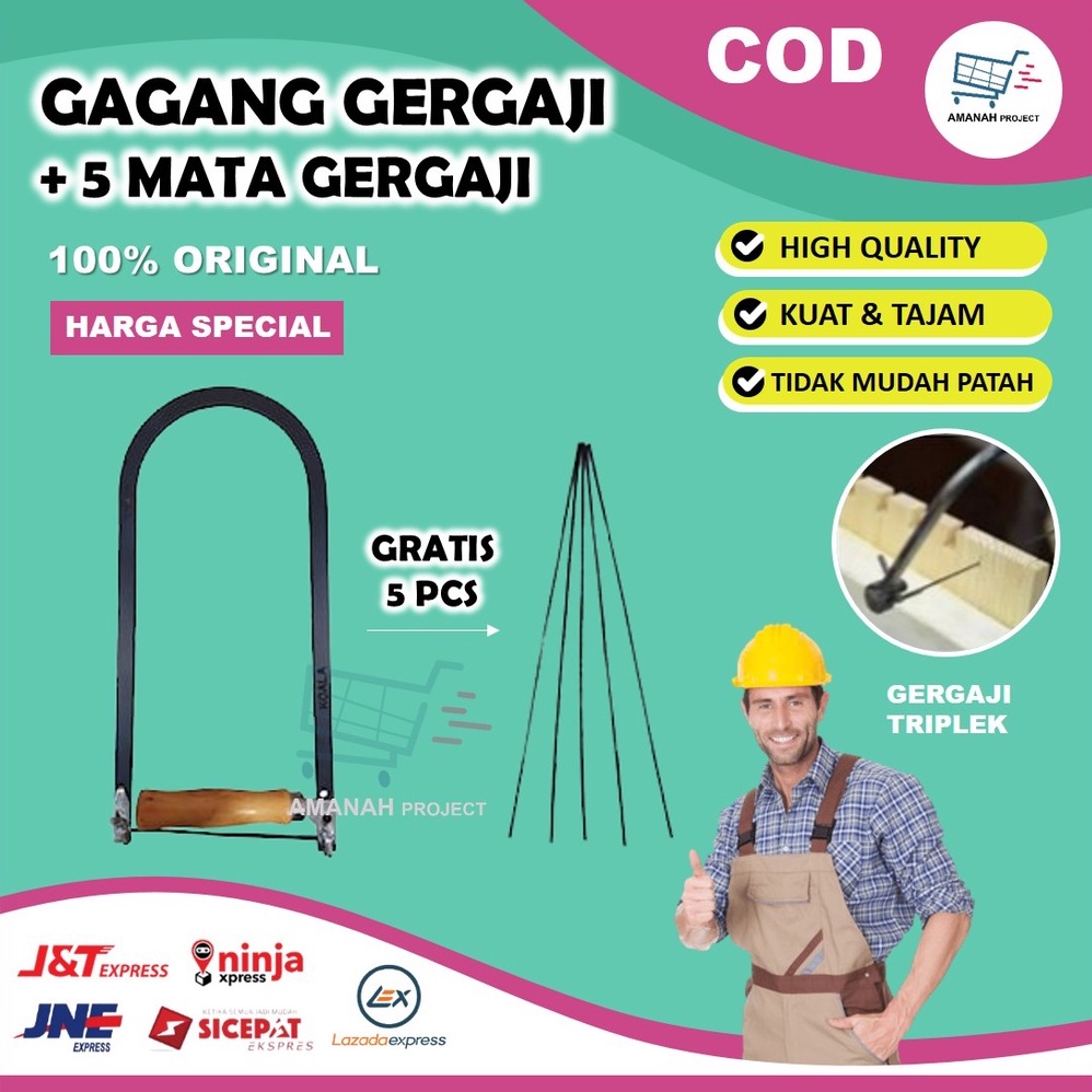 Gergaji Graji Triplek Tripleks Gagang Gergaji Triplek + 5 Pcs Mata Gergaji Triplek Manual