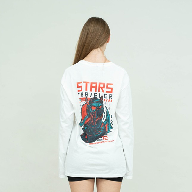 Kaos coton combed lengan panjang wanita putih houseofcuff stars travel