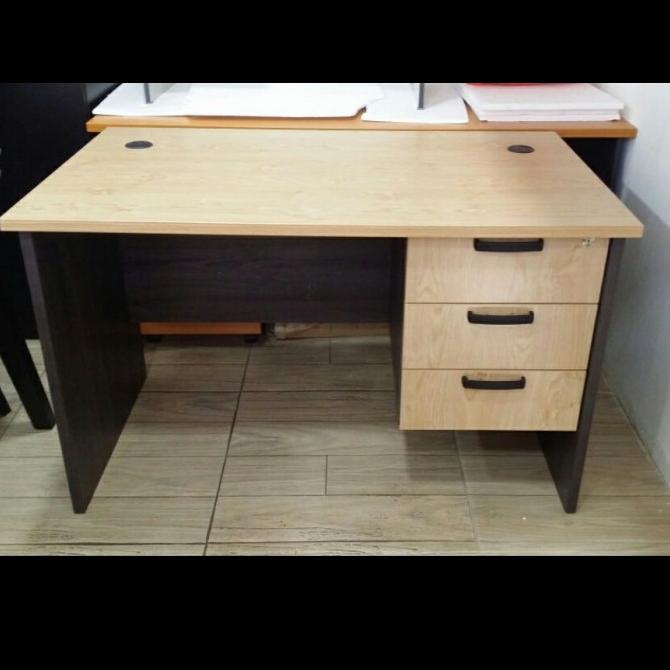 =+=+=+] Meja Kerja 120cm Laci Belajar Kantor Kecil Staff Oak Kayu WFH