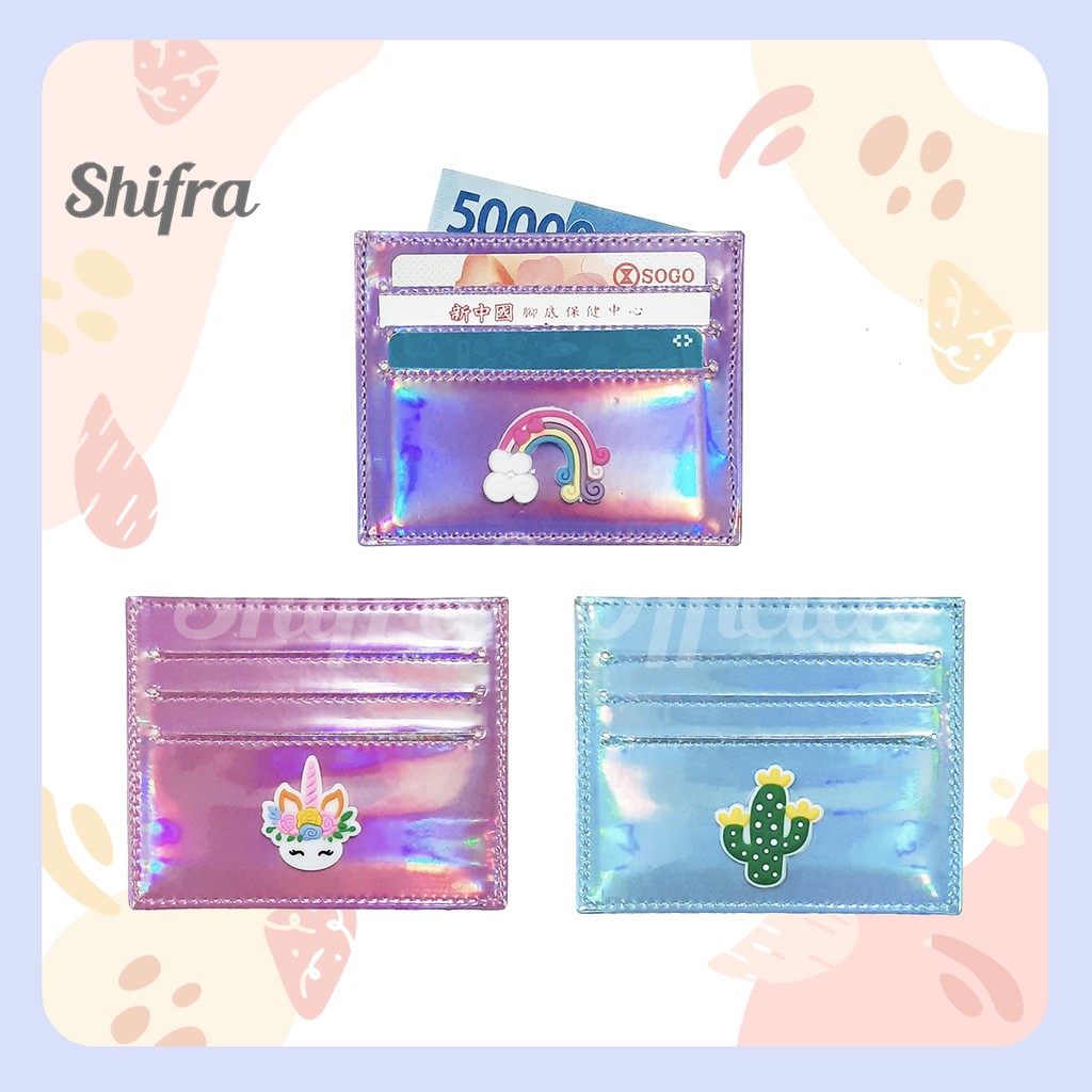 Shifra Card Holder 6 Slot Dompet Kartu Hologram Motif Unicorn Rainbow Cactus