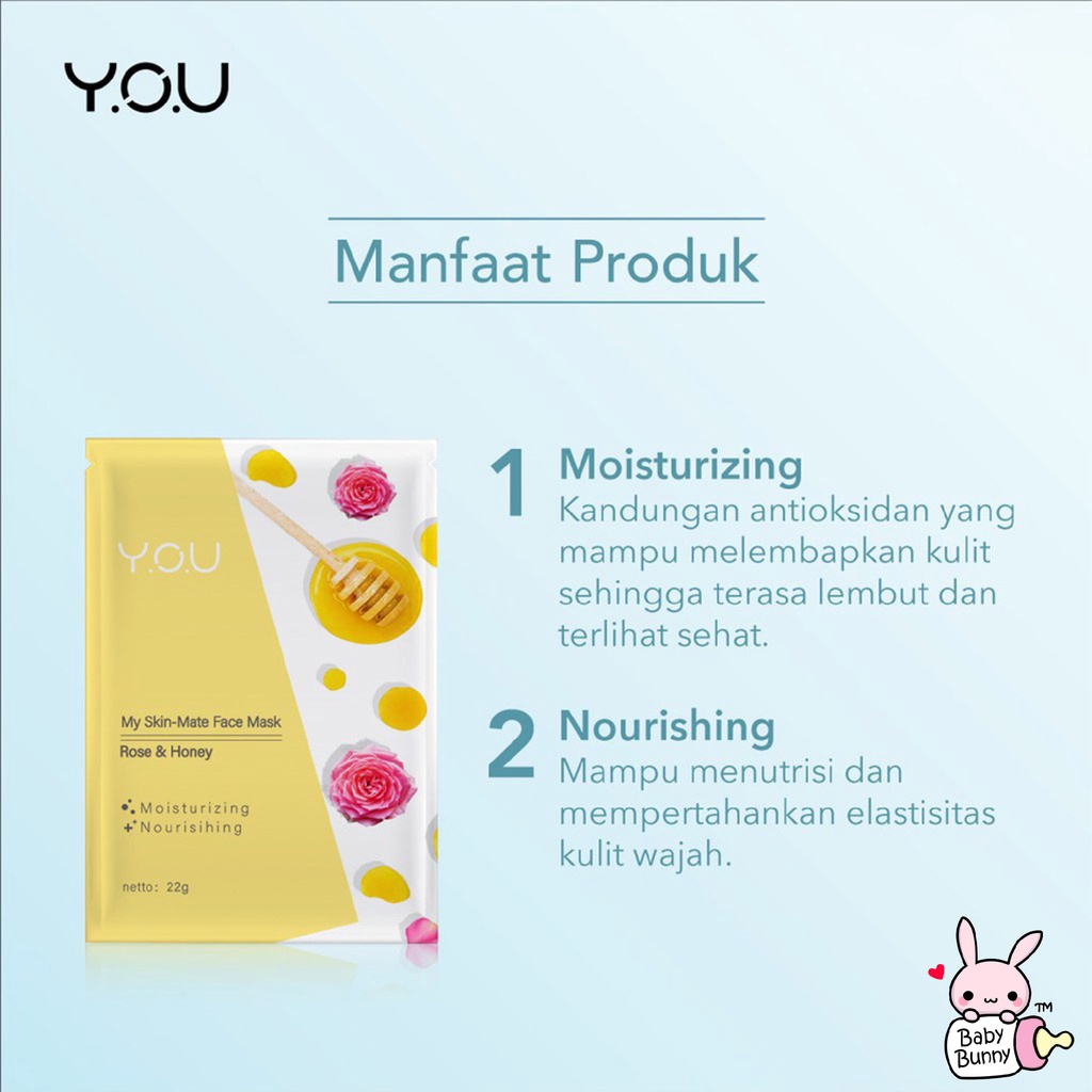 ❤ BELIA ❤ YOU My Skin - Mate Face Mask 22g | Sheet Masker Y.O.U makeups Skin Care (✔️BPOM)