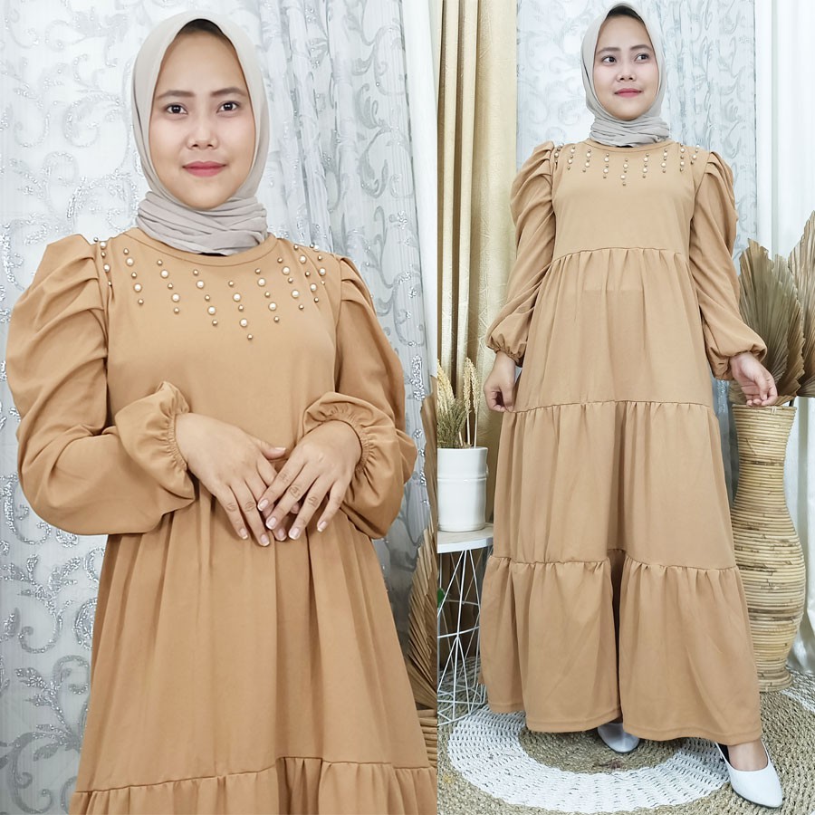 GAMIS SABANI MUTIARA LENGAN KERUT TUMPUK BAWAH 3SUSUN CARLINA