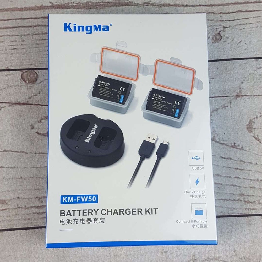 KingMa Dual Charger + 2 Baterai Sony Alpha A6300 A6500 A7 Series - KM-FW50 - Black