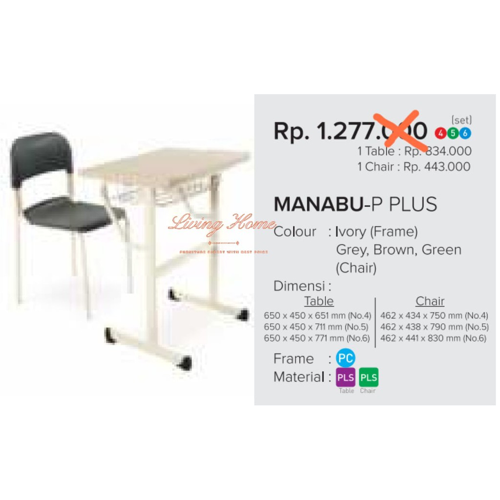 Kursi Lipat Chitose Manabu-P Plus School Table Chair Bangku Susun Meja Belajar Sekola Seminar Kuliah