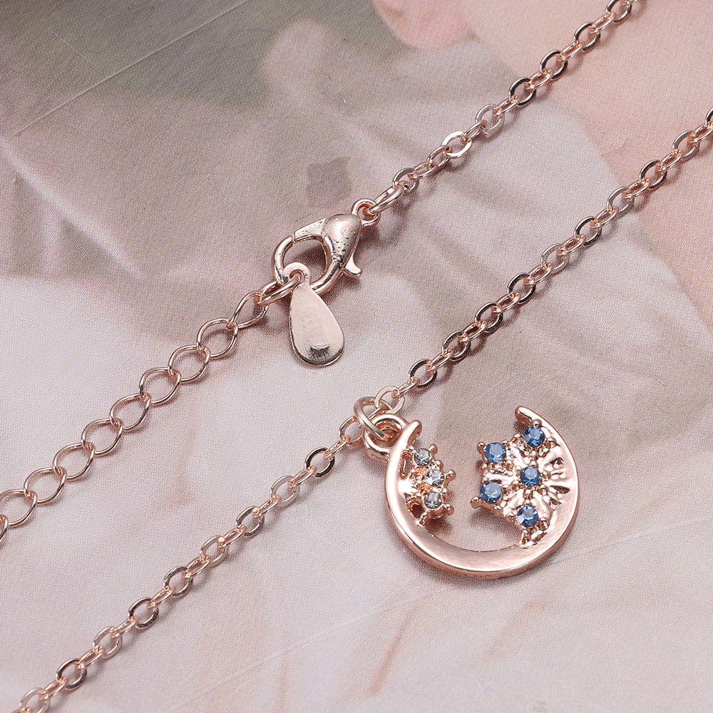 R-bunga Bintang Bulan Pesona Kalung Aksesoris Wanita Perhiasan Berlian Snowflake Necklace