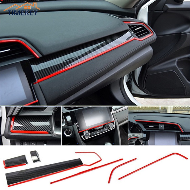 TK 9Pcs Console Center Dashboard Cover Trim Decorative Stickers for Honda Civic 10Th 2016-2019 Carbon Fiber