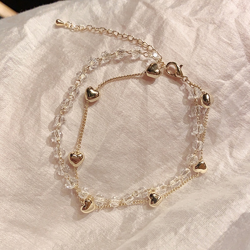 Elegant Heart Bead Gold Chain Bracelet Gelang Korea Multilayer Transparent Ball Bracelets for Women Jewelry Gift-7