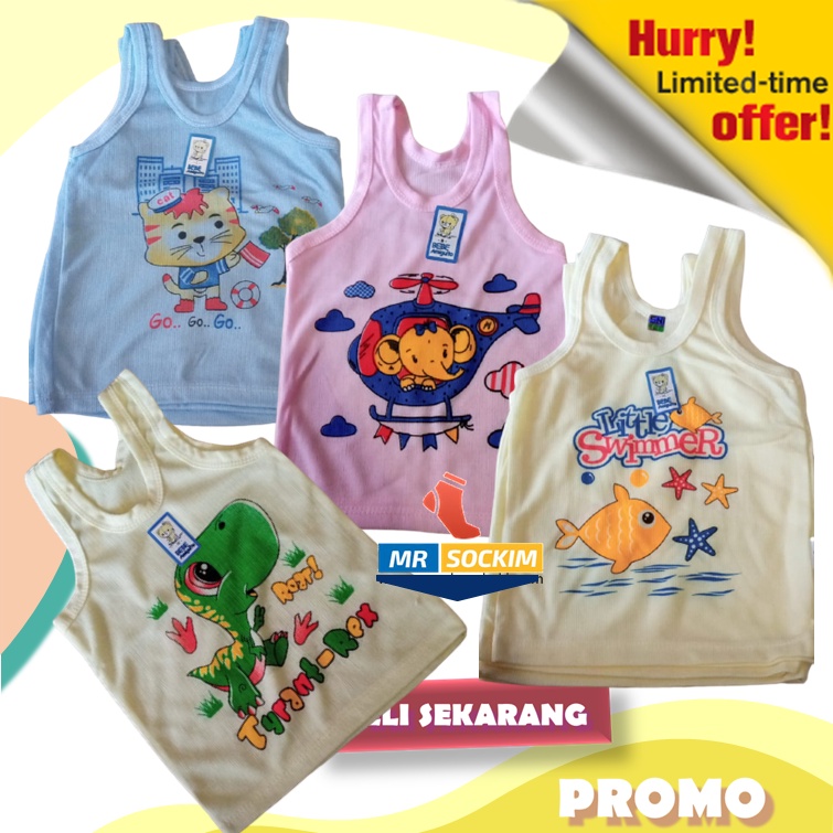 6 PCS Singlet Kaos Kutung Bebe Warna Bermotif Kartun Kaos Dalam Anak SNI-Yukensi-Bayi-1 - 8 tahun