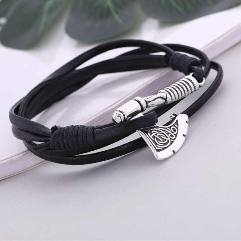 Gelang Multilayer Bahan Kulit Gaya Nordic Untuk Pria