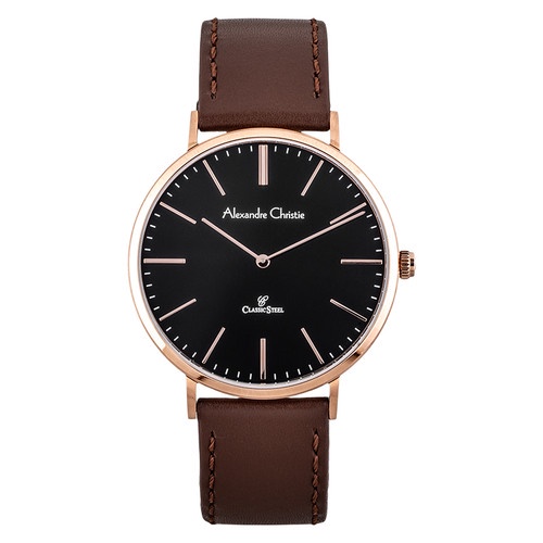 Alexandre Christie AC 8490 MH LRGBA Man Black Dial Brown Leather Stra