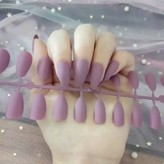 24 Tips Midi Fake Nails / Kuku Palsu Warna Matte