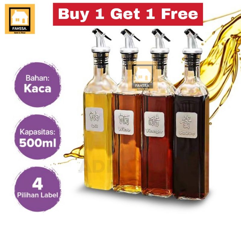 Botol Minyak Goreng Kaca Kekinian Set Isi 2 500ML | Tempat Penyimpanan Minyak Kekinian | Pusat Perab
