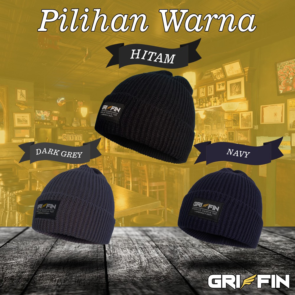 Topi Beanie Hat Kupluk Pria Distro Skate Polos Dewasa Keren Retrofit by Griffin