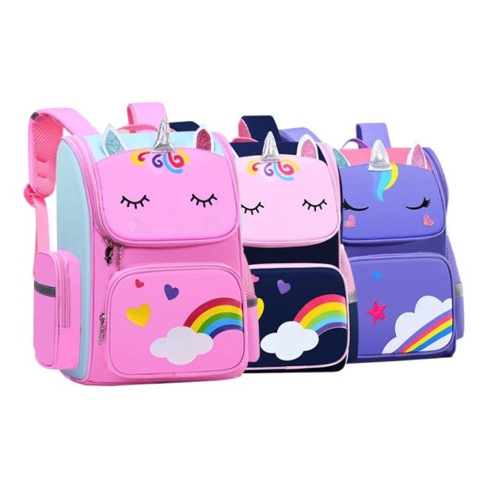 Tas Sekolah Ransel Anak Perempuan Karakter Unicorn 3D Emboss + Lampu