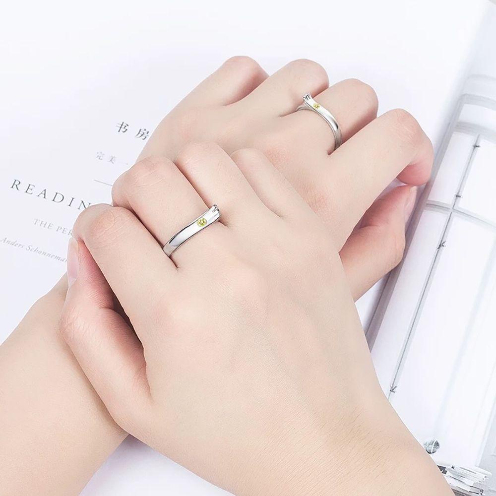 Needway   Zirkon Cincin Pasangan Trendi Pernikahan Kekasih Morishima Hodaka Pria Amano Hina Perempuan Gaya Korea Terbuka Ring