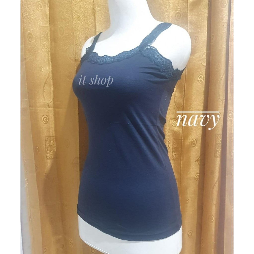 ITSHOPING - Tanktop Renda Wanita Harga Murah All Size Fit L-XL Tengtop Cewek Camisol Tali Renda TenkTop Renda-Navy Standar