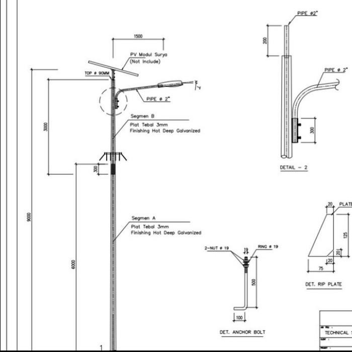 Socabs | Tiang Pju Solar Cell 2In1 Single 7 Meter Oktagonal Hotdeep Galvanized