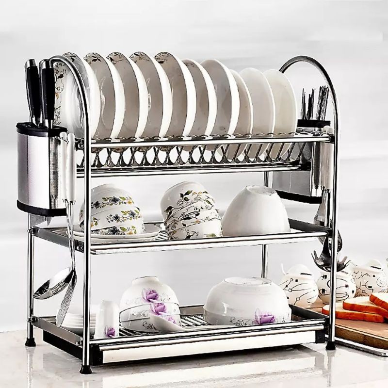 Rak piring 3 Tingkat Stainless SUS 304 Dish Rack 3 Susun Glass