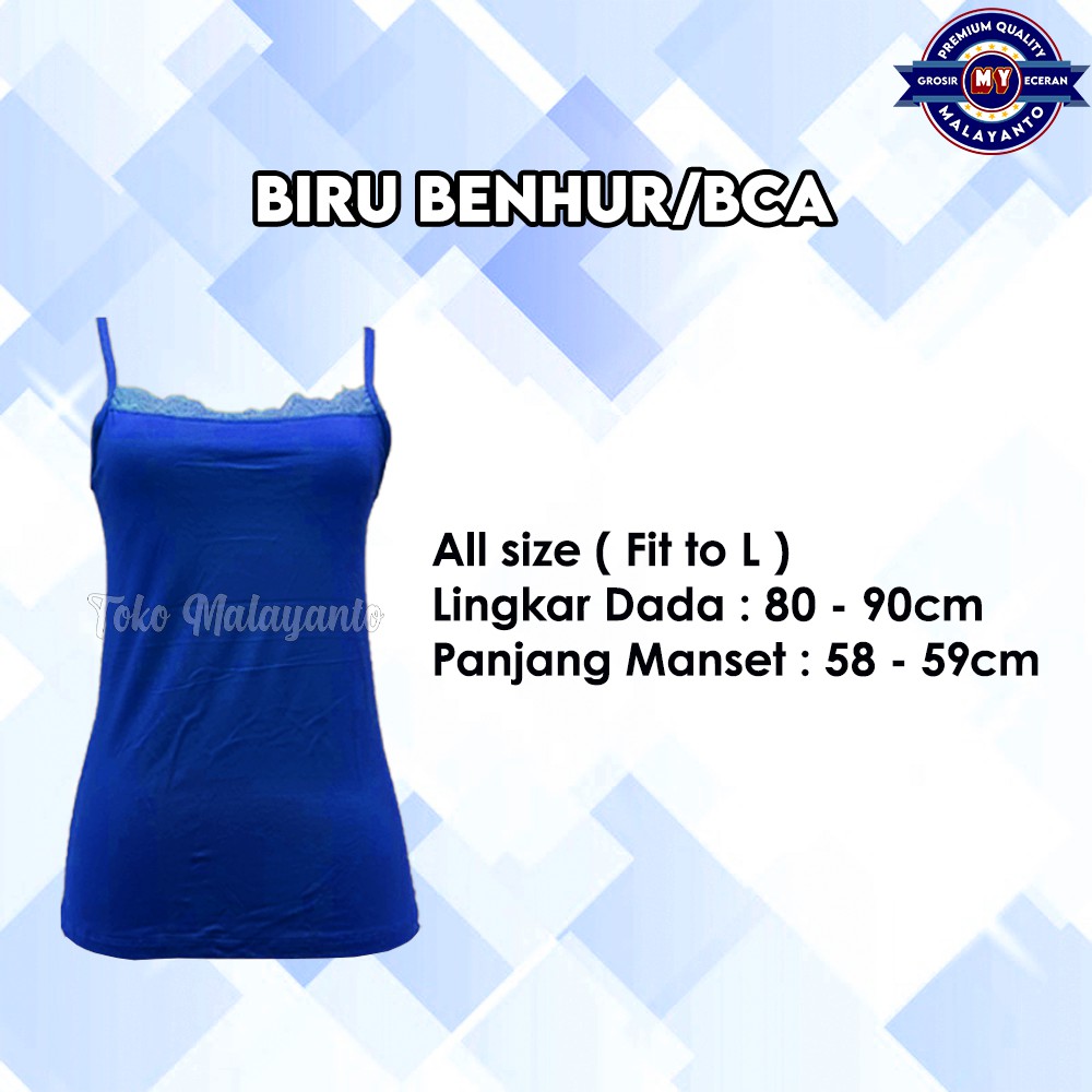 Tanktop Tali Kecil Renda Polos Warna Ukuran All Size Ready Stok!!-BCA/Biru Benhur