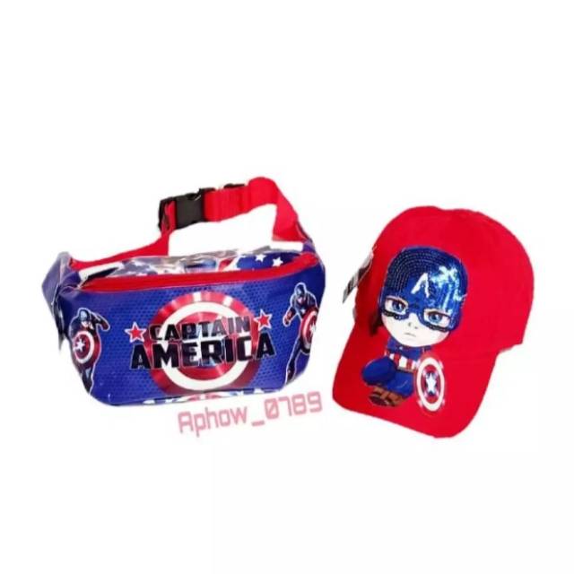 Tas waistbag anak kapten marvel tas pinggang kapten marvel free topi LED