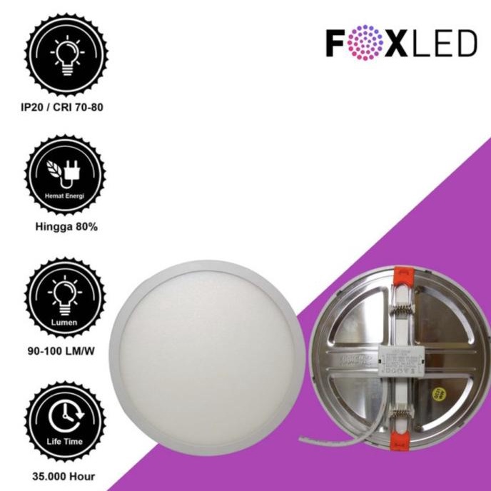 =====] Lampu Downlight Panel Led 15W 15 W 15Watt Bulat Putih - FOXLED