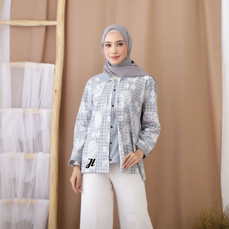 tey-17 Batik Wanita ASJ SA HRB026 Kenogo Kemeja Tosca Pendek-B kong jt