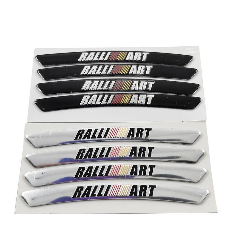 4 x Aluminum RALLIART Letter Logo Car Auto Wheel Tire Decorative Emblem Badge Sticker Decal MITSUBISHI RALLIART