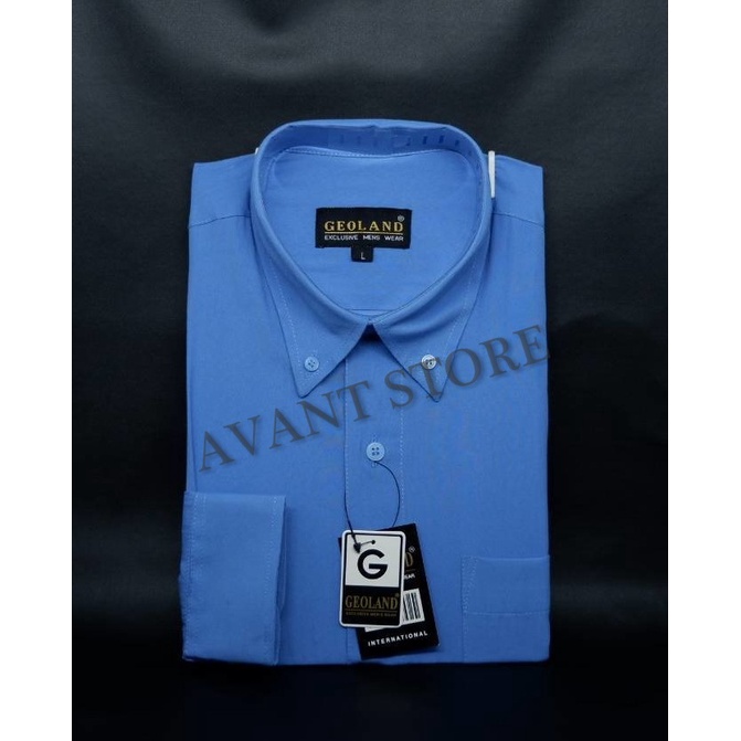 Kemeja Pria Geoland Lengan Panjang Polos Warna Biru Laut